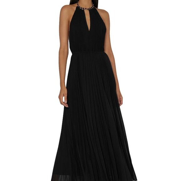 NEW Milly Kora Dress Maxi Womens 12 Pleated Halter Backless Black Retail $595 - Picture 1 of 11